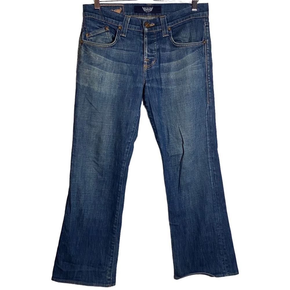 Rock and Republic Medium Blue Wash Slim Bootcut Jeans Denim 31 Crop Short Length